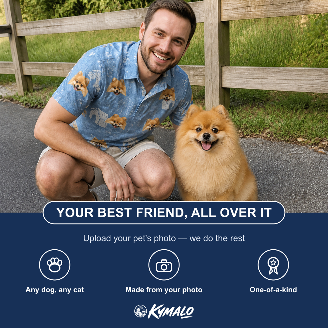 Friends in matching Men's Pooch Porches Custom Dog Face Polo Shirt — a group gift photo