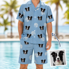 Man wearing Men's Pooch Porches Custom Dog Face Shirt & Shorts Set — custom faces printed all-over