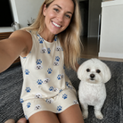 Selfie with the pet whose face is printed all over this Women's Puppy Prints Custom Dog Face Tank Dress