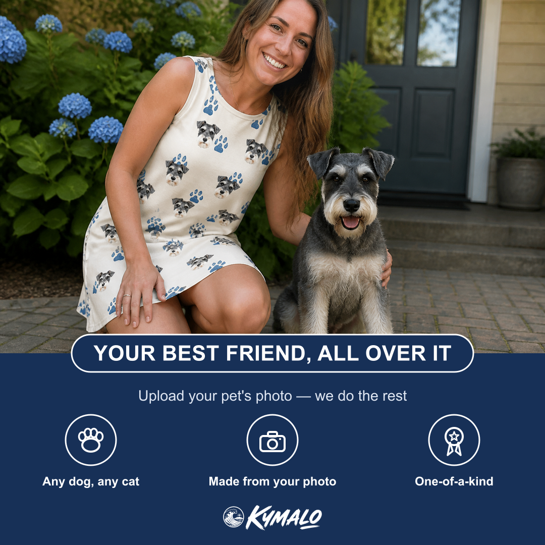 Friends in matching Women's Puppy Prints Custom Dog Face Tank Dress — a group gift photo