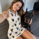 Selfie with the pet whose face is printed all over this Women's Puppy Prints Custom Dog Face V-Neck Dress