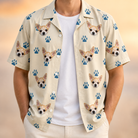 Man wearing Men's Puppy Prints Custom Dog Face Hawaiian Shirt open over a white tee