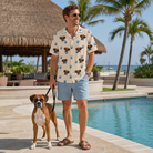 Full-length photo with the pet printed all over this Men's Puppy Prints Custom Dog Face Hawaiian Shirt