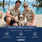 Friends in matching Women's Puppy Prints Custom Dog Face Hawaiian Shirt — a group gift photo