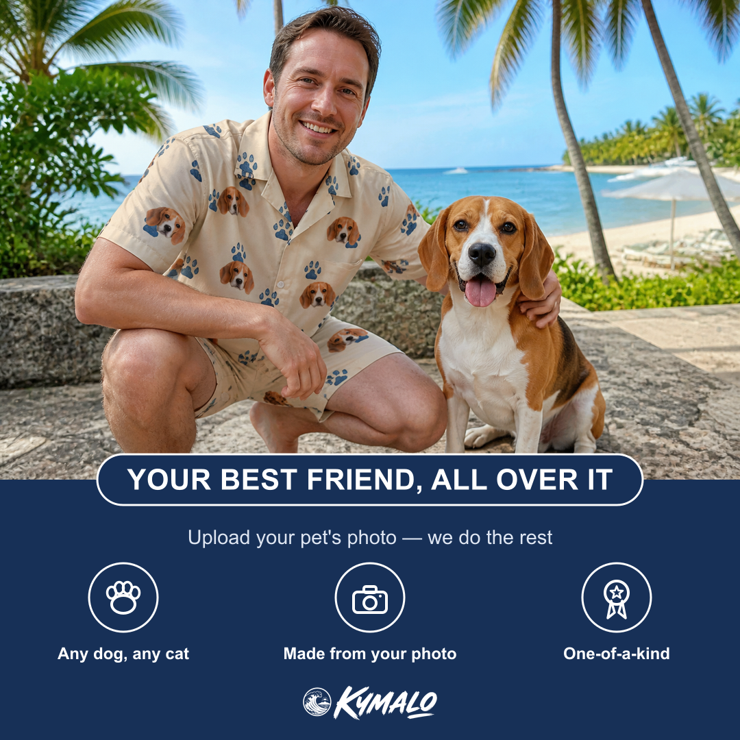 Friends in matching Men's Puppy Prints Custom Dog Face Shirt & Shorts Set — a group gift photo