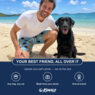 Friends in matching Men's Mutt Munchies Custom Dog Face Beach Shorts — a group gift photo