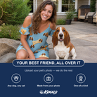 Friends in matching Women's Mutt Munchies Custom Dog Face Off-Shoulder Dress — a group gift photo