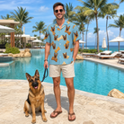 Full-length photo with the pet printed all over this Men's Mutt Munchies Custom Dog Face Hawaiian Shirt