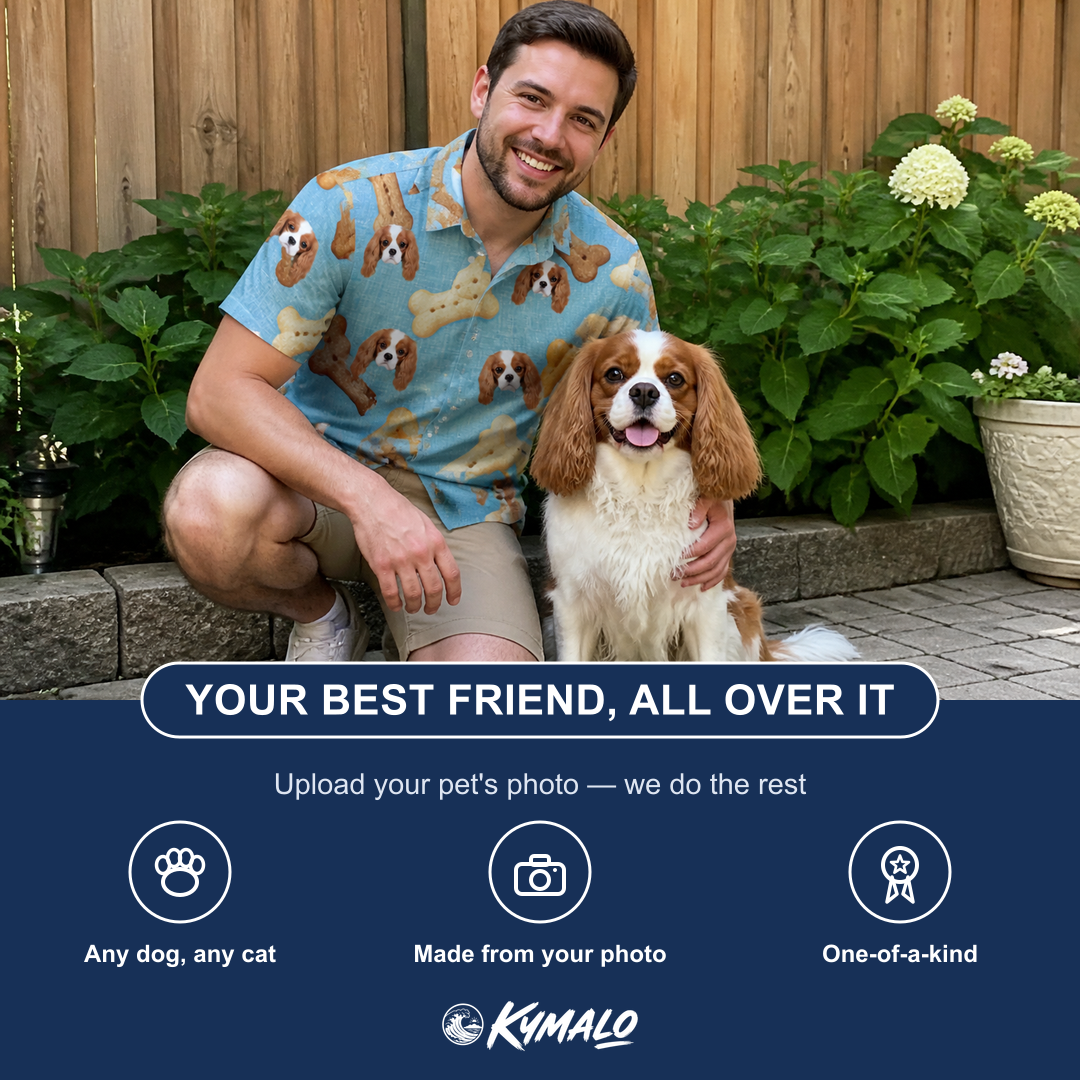 Friends in matching Men's Mutt Munchies Custom Dog Face Polo Shirt — a group gift photo