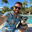 Selfie with the pet whose face is printed all over this Men's Mutt Munchies Custom Dog Face Shirt & Shorts Set