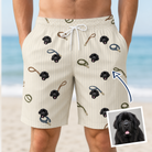 Man wearing Men's Ruff Routes Custom Dog Face Beach Shorts — custom faces printed all-over