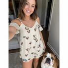 Selfie with the pet whose face is printed all over this Women's Ruff Routes Custom Dog Face Off-Shoulder Dress