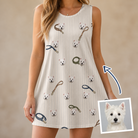 Woman wearing Women's Ruff Routes Custom Dog Face Tank Dress — custom faces printed all-over