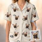 Woman wearing Women's Ruff Routes Custom Dog Face Hawaiian Shirt — custom faces printed all-over