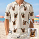 Man wearing Men's Ruff Routes Custom Dog Face Polo Shirt — custom faces printed all-over