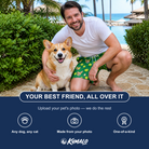 Friends in matching Men's Tennis Tails Custom Dog Face Beach Shorts — a group gift photo