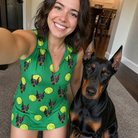 Selfie with the pet whose face is printed all over this Women's Tennis Tails Custom Dog Face V-Neck Dress