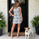 Full-length photo with the pet printed all over this Women's Pup Pendants Custom Dog Face V-Neck Dress