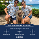 Friends in matching Men's Pup Pendants Custom Dog Face Hawaiian Shirt — a group gift photo