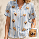 Woman wearing Women's Pup Pendants Custom Dog Face Hawaiian Shirt — custom faces printed all-over