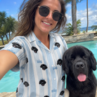 Selfie with the pet whose face is printed all over this Women's Pup Pendants Custom Dog Face Hawaiian Shirt