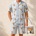 Man wearing Men's Pup Pendants Custom Dog Face Shirt & Shorts Set — custom faces printed all-over