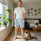 Full-length photo with the pet printed all over this Men's Pounce Patrol Custom Cat Face Beach Shorts