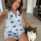 Selfie with the pet whose face is printed all over this Women's Pounce Patrol Custom Cat Face V-Neck Dress
