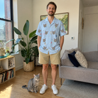 Full-length photo with the pet printed all over this Men's Pounce Patrol Custom Cat Face Hawaiian Shirt