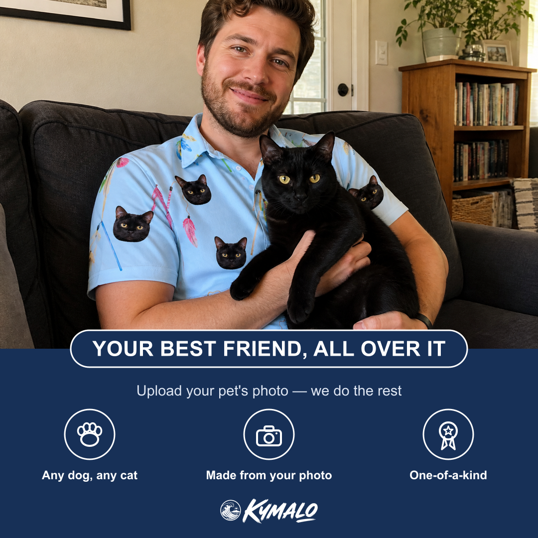 Friends in matching Men's Pounce Patrol Custom Cat Face Polo Shirt — a group gift photo