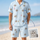 Man wearing Men's Pounce Patrol Custom Cat Face Shirt & Shorts Set — custom faces printed all-over