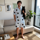Full-length photo with the pet printed all over this Men's Pounce Patrol Custom Cat Face Shirt & Shorts Set