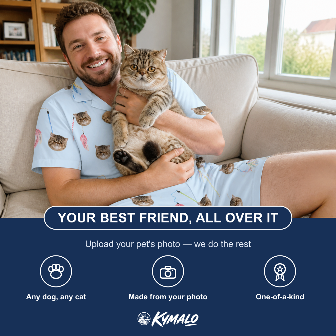 Friends in matching Men's Pounce Patrol Custom Cat Face Shirt & Shorts Set — a group gift photo