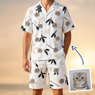 Man wearing Men's Clawful Feathers Custom Cat Face Shirt & Shorts Set — custom faces printed all-over