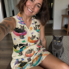 Selfie with the pet whose face is printed all over this Women's Catnap Cabins Custom Cat Face V-Neck Dress