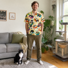Full-length photo with the pet printed all over this Men's Catnap Cabins Custom Cat Face Hawaiian Shirt