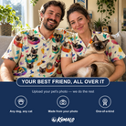 Friends in matching Men's Catnap Cabins Custom Cat Face Hawaiian Shirt — a group gift photo