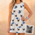Woman wearing Women's Mouse Mêlée Custom Cat Face Tank Dress — custom faces printed all-over