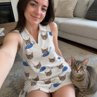 Selfie with the pet whose face is printed all over this Women's Mouse Mêlée Custom Cat Face V-Neck Dress