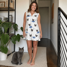 Full-length photo with the pet printed all over this Women's Mouse Mêlée Custom Cat Face V-Neck Dress