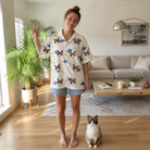 Full-length photo with the pet printed all over this Women's Mouse Mêlée Custom Cat Face Hawaiian Shirt