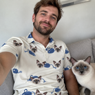Selfie with the pet whose face is printed all over this Men's Mouse Mêlée Custom Cat Face Polo Shirt