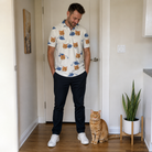 Full-length photo with the pet printed all over this Men's Mouse Mêlée Custom Cat Face Polo Shirt