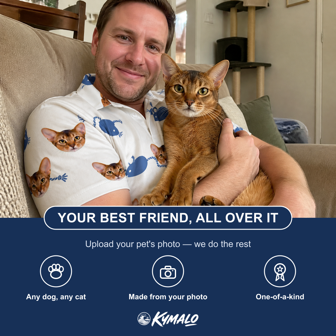 Friends in matching Men's Mouse Mêlée Custom Cat Face Polo Shirt — a group gift photo