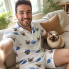 Selfie with the pet whose face is printed all over this Men's Mouse Mêlée Custom Cat Face Shirt & Shorts Set