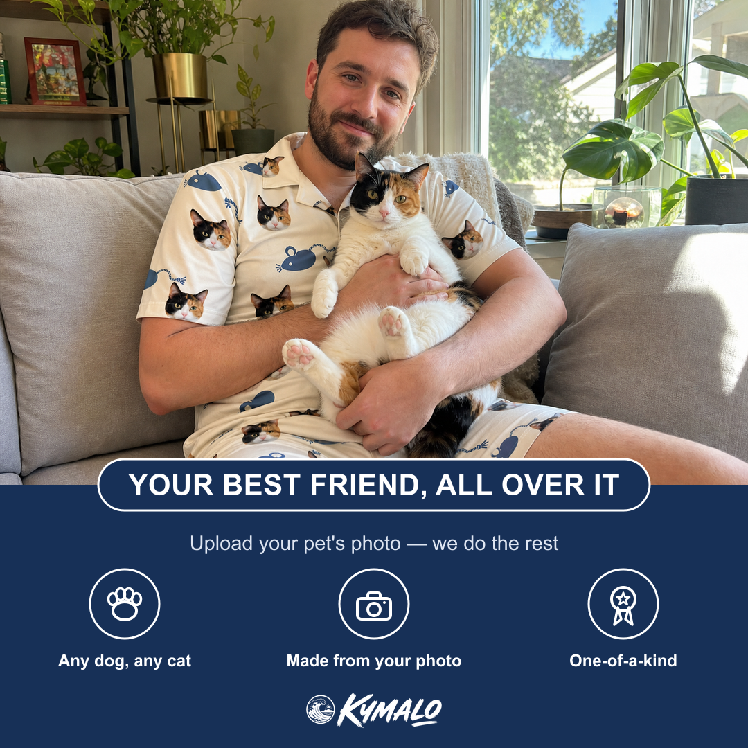 Friends in matching Men's Mouse Mêlée Custom Cat Face Shirt & Shorts Set — a group gift photo