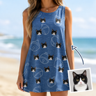 Woman wearing Women's Tabby Tinkles Custom Cat Face Tank Dress — custom faces printed all-over