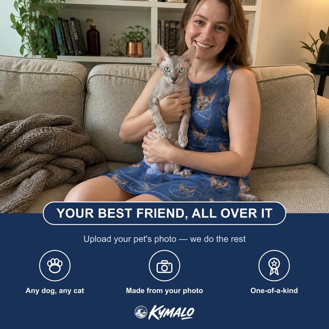 Friends in matching Women's Tabby Tinkles Custom Cat Face Tank Dress — a group gift photo