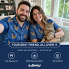 Friends in matching Men's Tabby Tinkles Custom Cat Face Hawaiian Shirt — a group gift photo