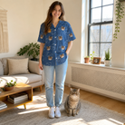 Full-length photo with the pet printed all over this Women's Tabby Tinkles Custom Cat Face Hawaiian Shirt